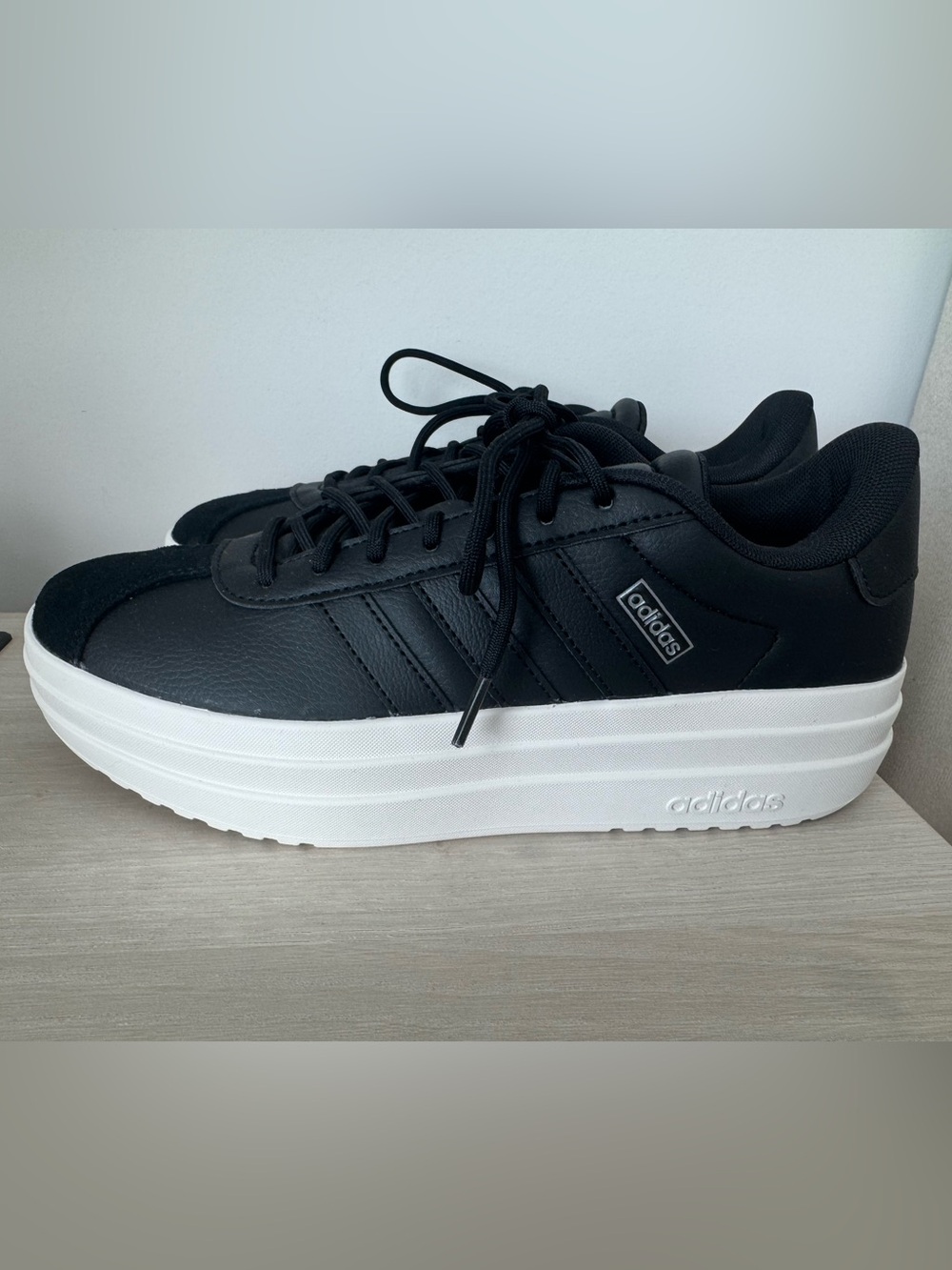 adidas Women’s Black Sneakers with White Platform Sole